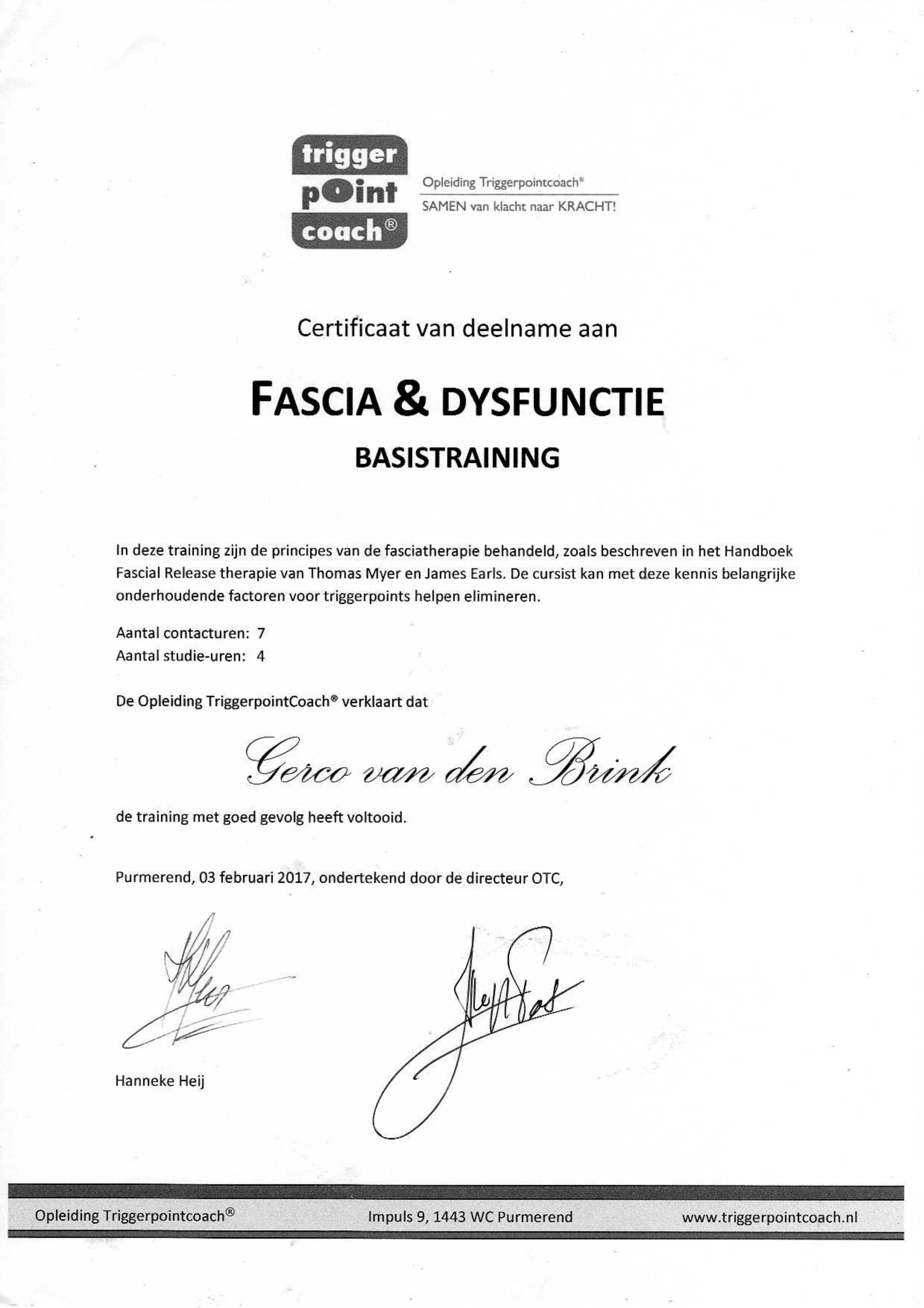 Certificaat Fascia & Dysfunctie Basis